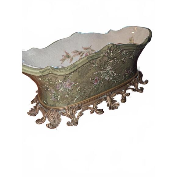 Vintage Porcelain Asian Ormolu Cachepot hand painted - Picture 1 of 8